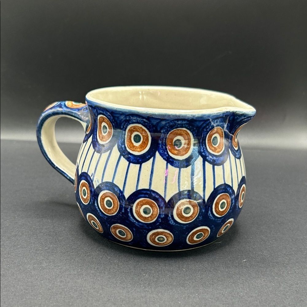 Boleslawaiec Polish Handpainted Pitcher Peacock Design 3.5"‎